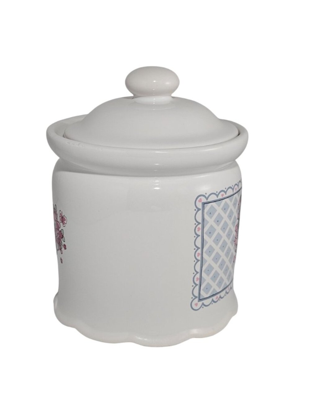 1980s Large Canister 7.5" Veranda Hearts Roses Basket Cottagecore vtg kitchen - Picture 4 of 12